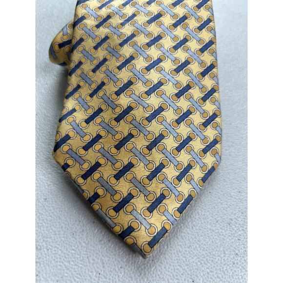 Michael Kors Gold, Blue Geometric Pattern 100% Silk Made in USA Tie NWOT - Picture 2 of 7